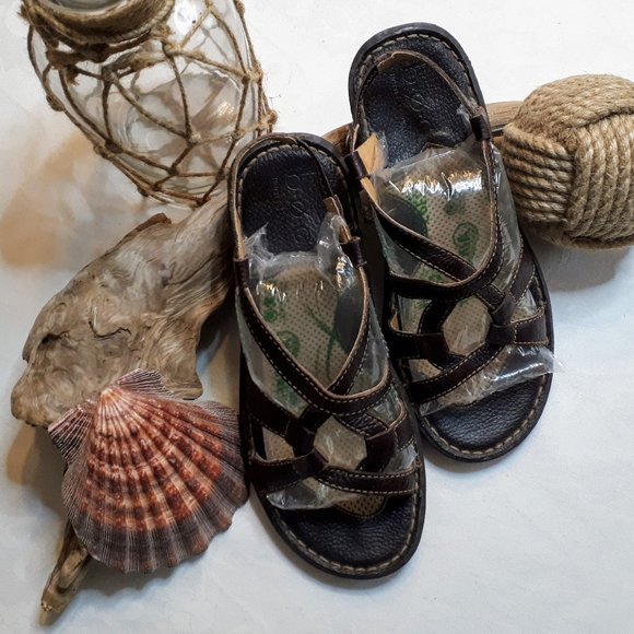 BOC Brown Leather Sandals with Top-Stitching - Picture 1 of 4